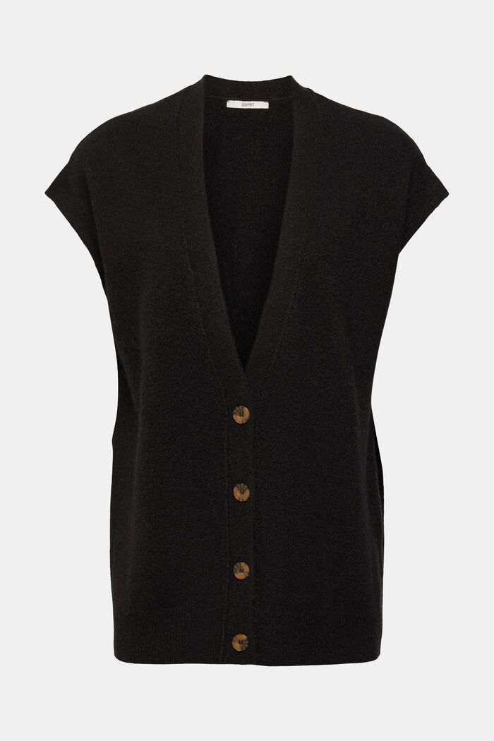 Sleeveless wool blend cardigan, BLACK, detail image number 2