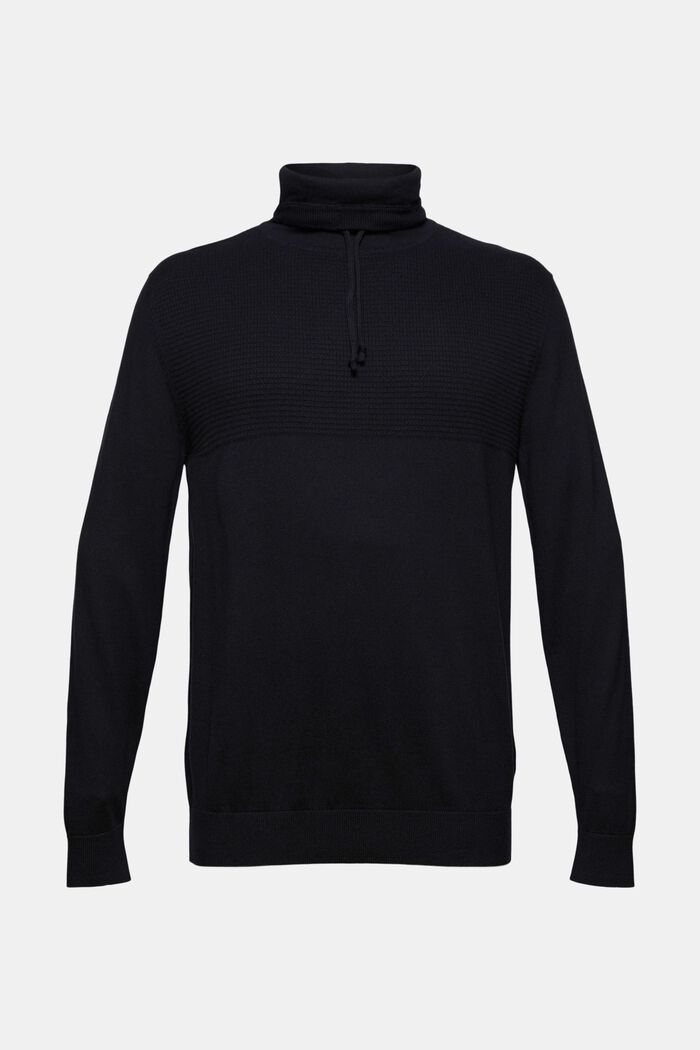Cashmere blend: jumper with a drawstring collar, BLACK, detail image number 6