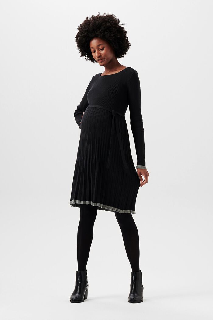 Pleated knit dress, organic cotton, BLACK INK, detail image number 0