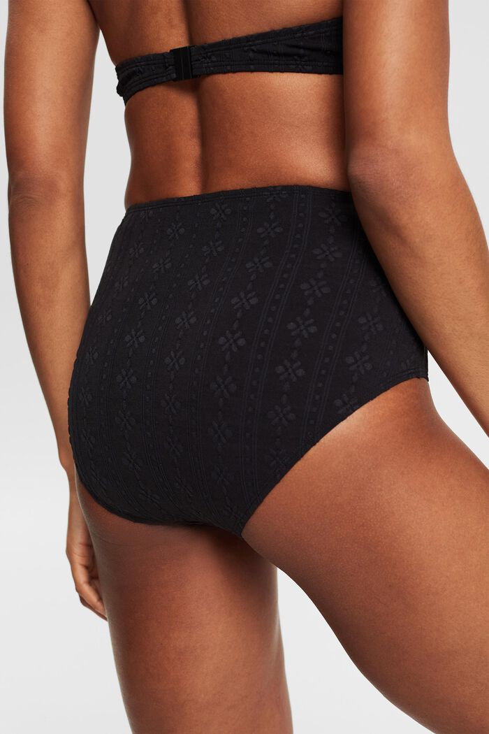High-waisted bikini bottoms with a textured pattern, BLACK, detail image number 3