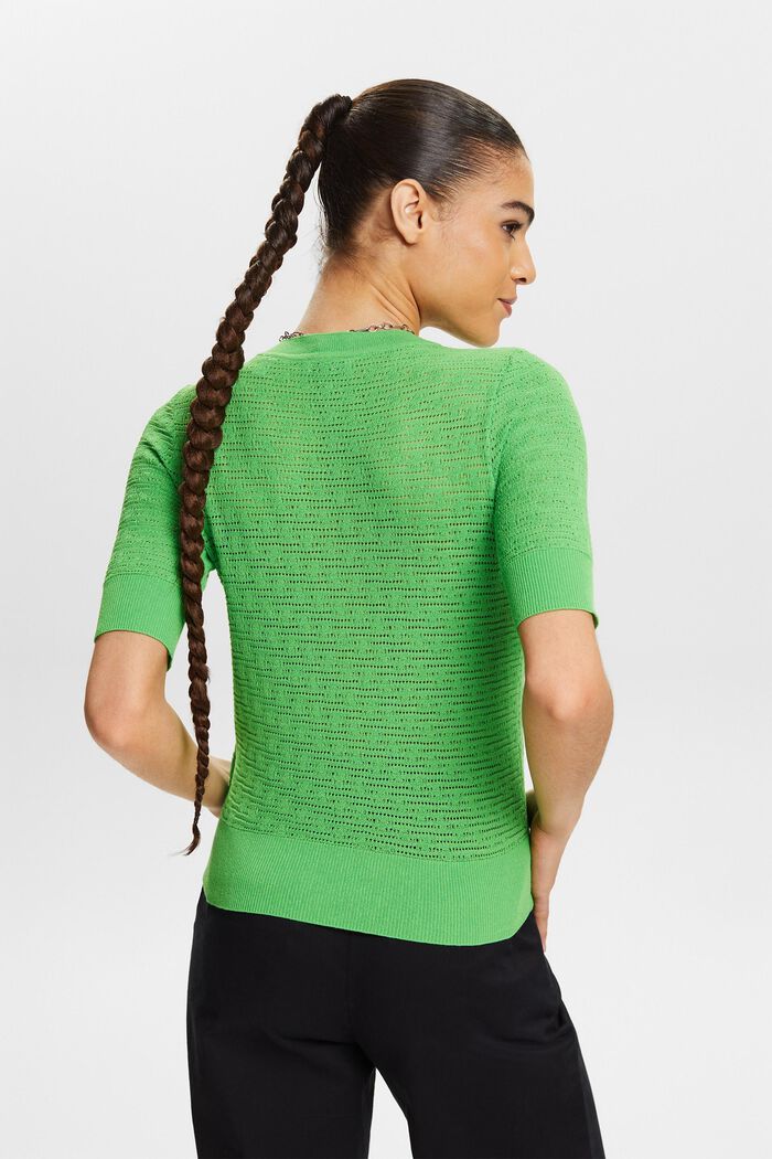 Pointelle Short-Sleeve Sweater, CITRUS GREEN, detail image number 2