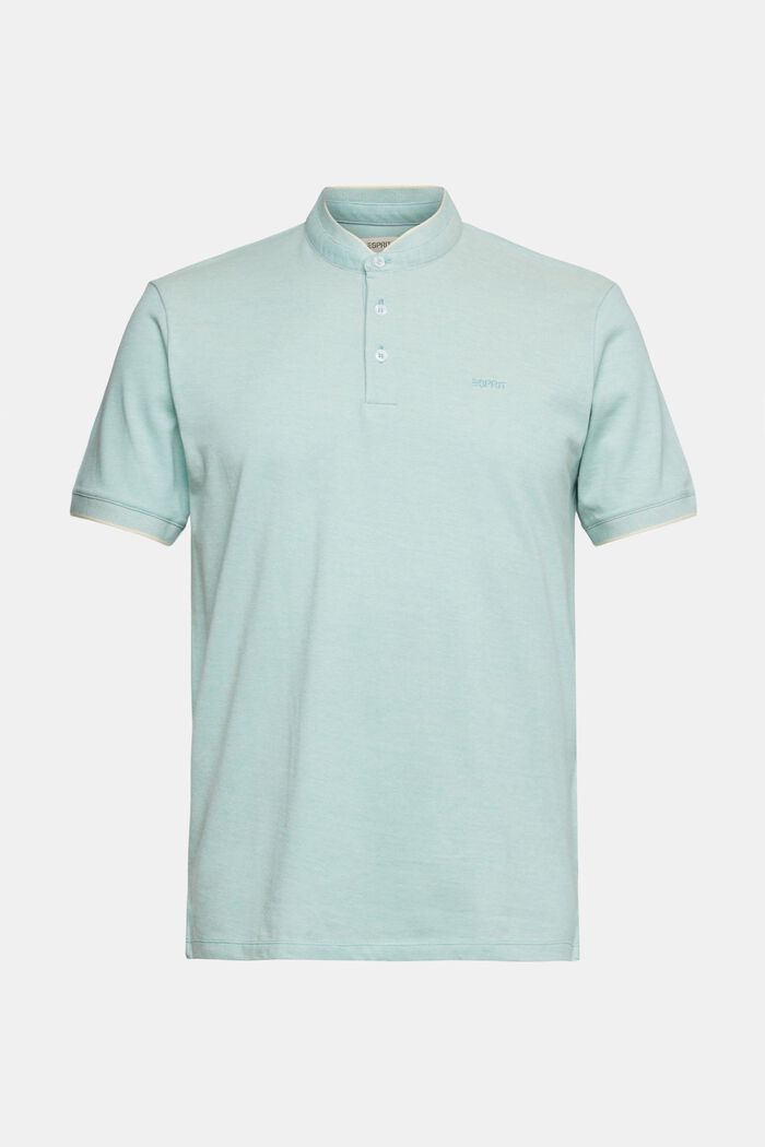 Piqué polo shirt with a mandarin collar, LIGHT TURQUOISE, detail image number 6