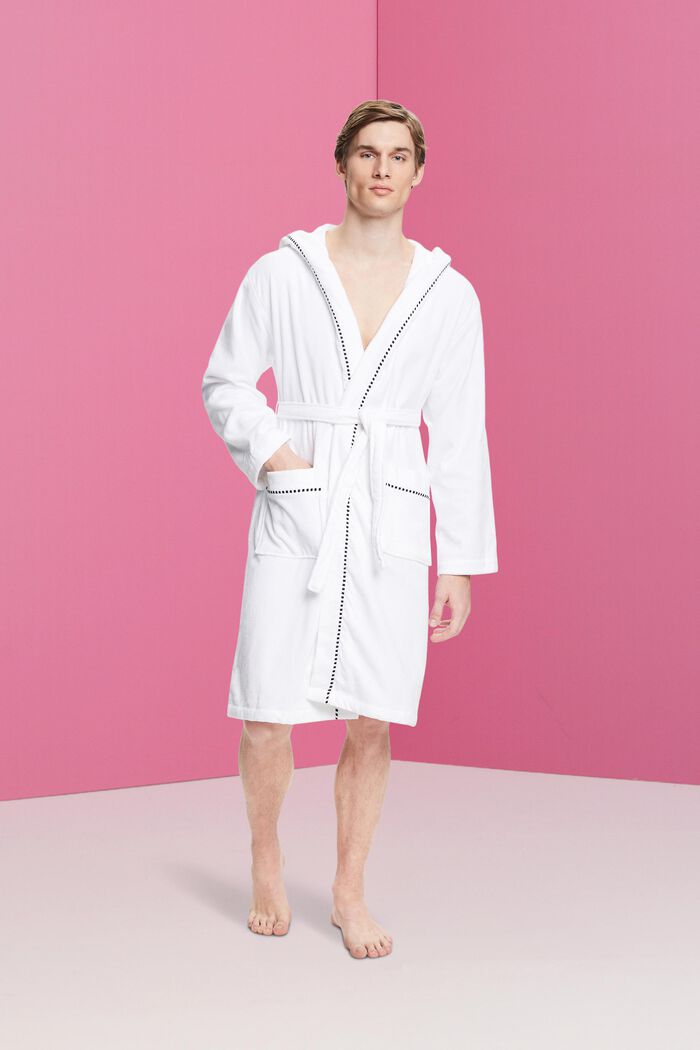 Suede bathrobe made of 100% cotton, WHITE, detail image number 1