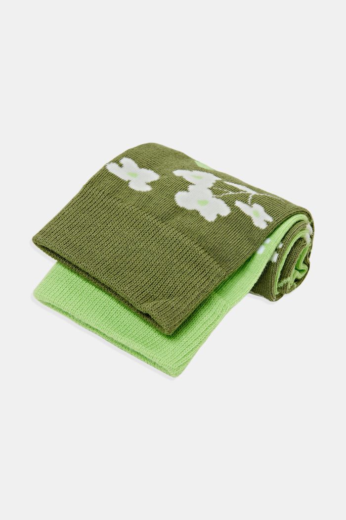 2-pack of socks with floral pattern, LIGHT GREEN / GREEN, detail image number 1