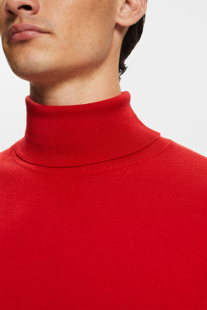 Merino Wool Turtleneck Sweater, DARK RED, detail image number 3
