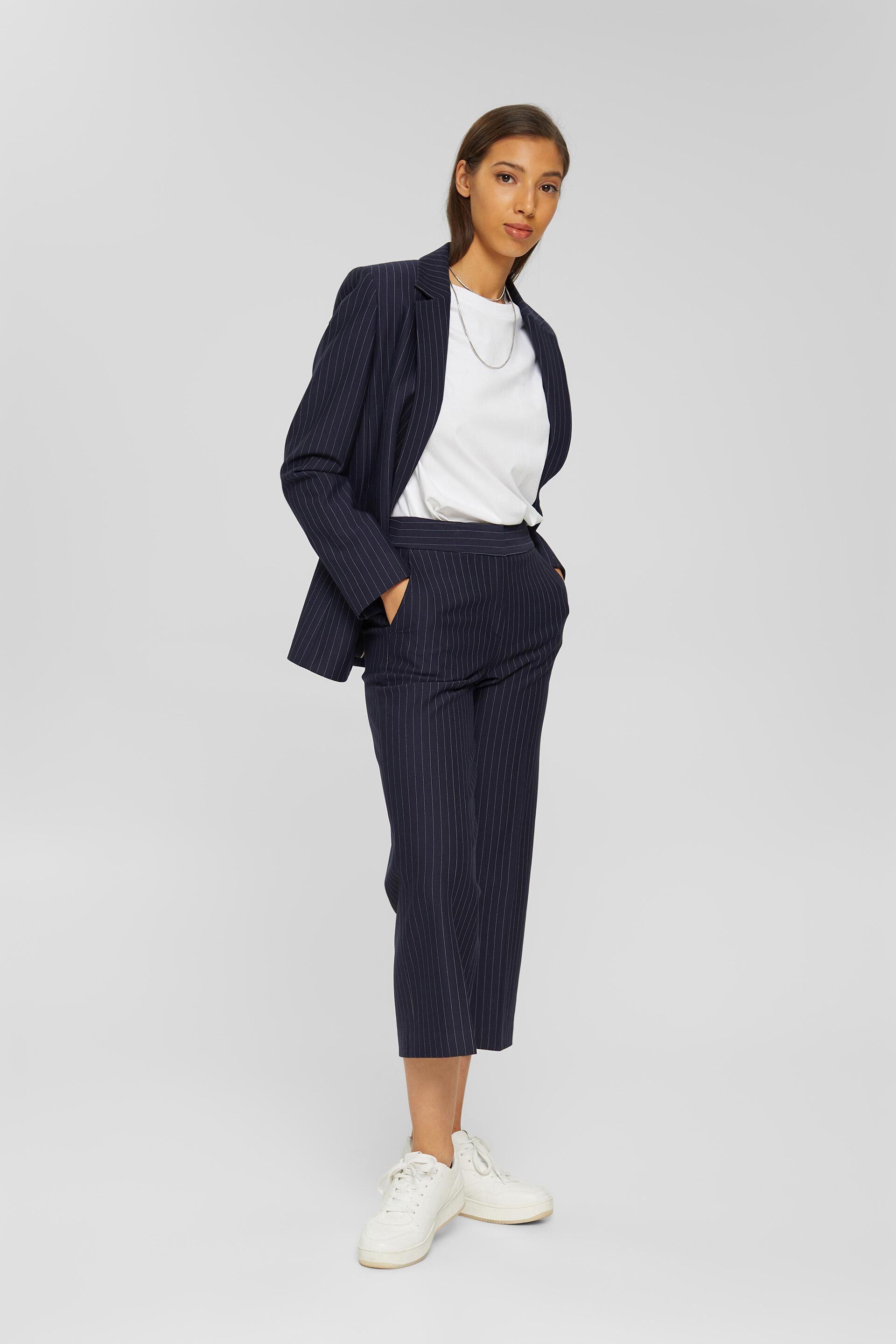 Mens Pin Stripe Straight Cut Trousers Smart Casual Grey Short Reg Long Office Wo 