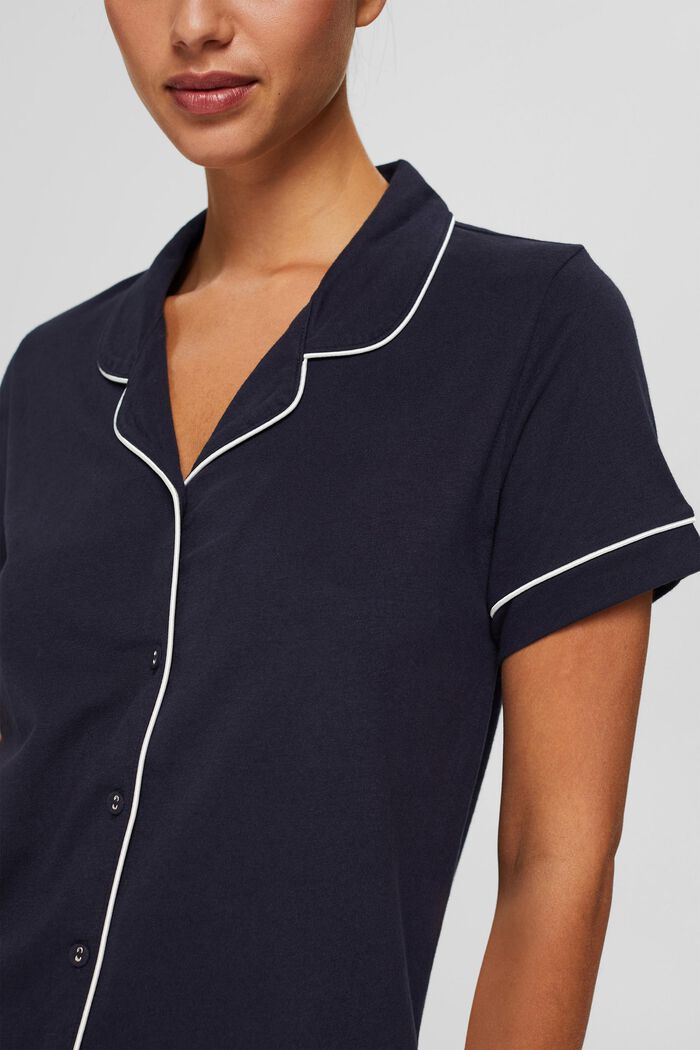 Pyjamas with a lapel collar, 100% organic cotton, NAVY, detail image number 3