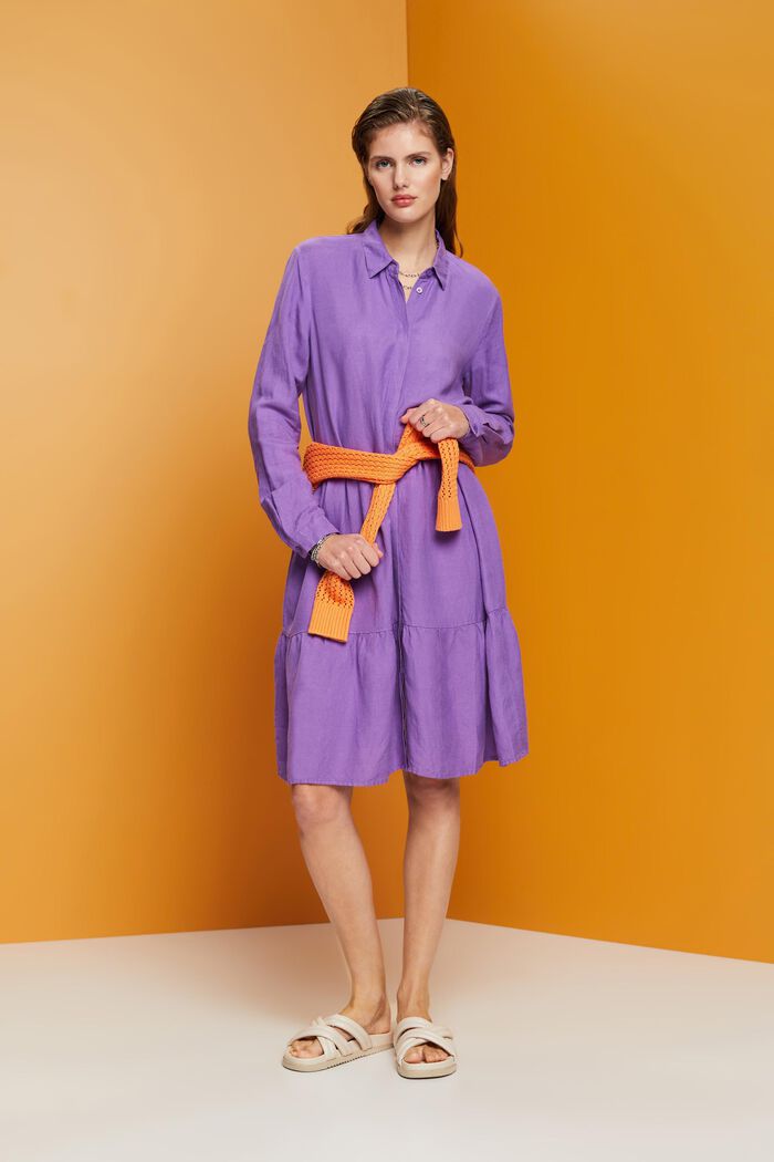 Linen blend mini shirt dress, PURPLE, detail image number 1