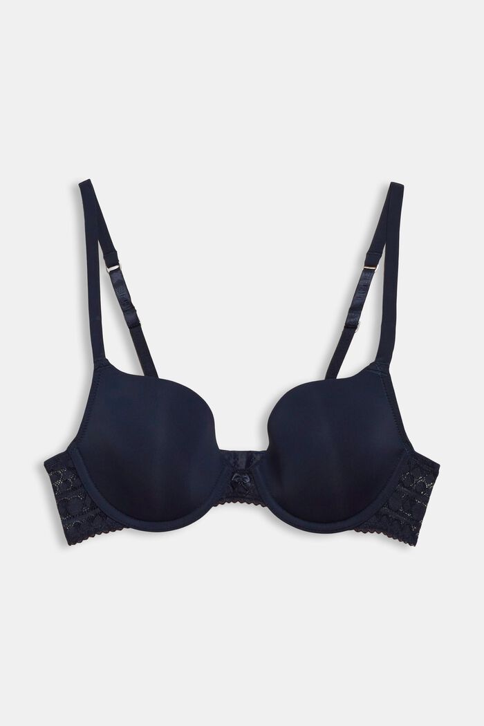 Recycled: padded, underwire bra with lace, NAVY, overview