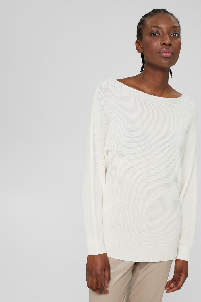 Bateau neck jumper made of organic cotton/TENCEL™, OFF WHITE, detail image number 1