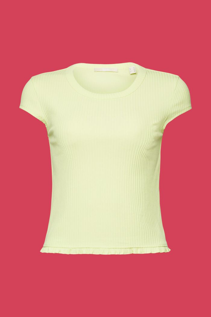 Ribbed t-shirt with ruffled hem, LIME YELLOW, detail image number 6