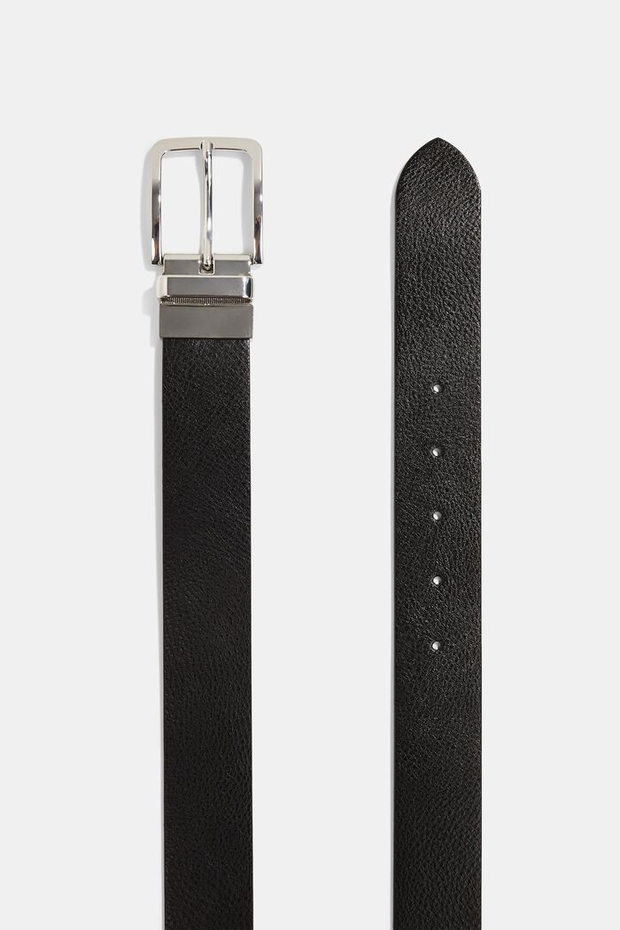 Reversible leather belt with a metal buckle, BLACK, detail image number 1