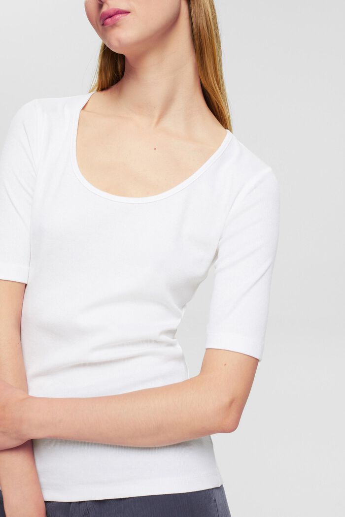 Finely ribbed T-shirt, organic cotton blend, WHITE, detail image number 0