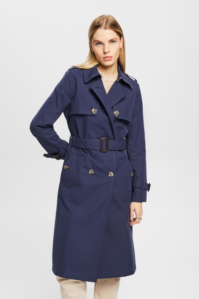 Double-breasted trench coat with belt, NAVY, detail image number 0