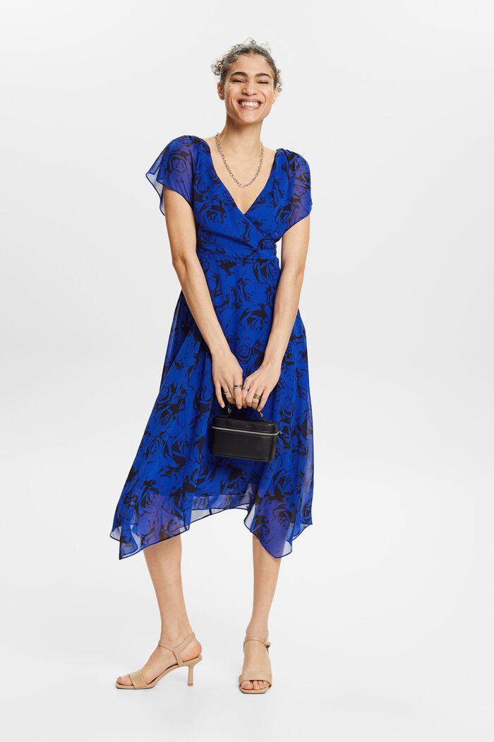 Printed V-Neck Chiffon Maxi Dress, BRIGHT BLUE, detail image number 1