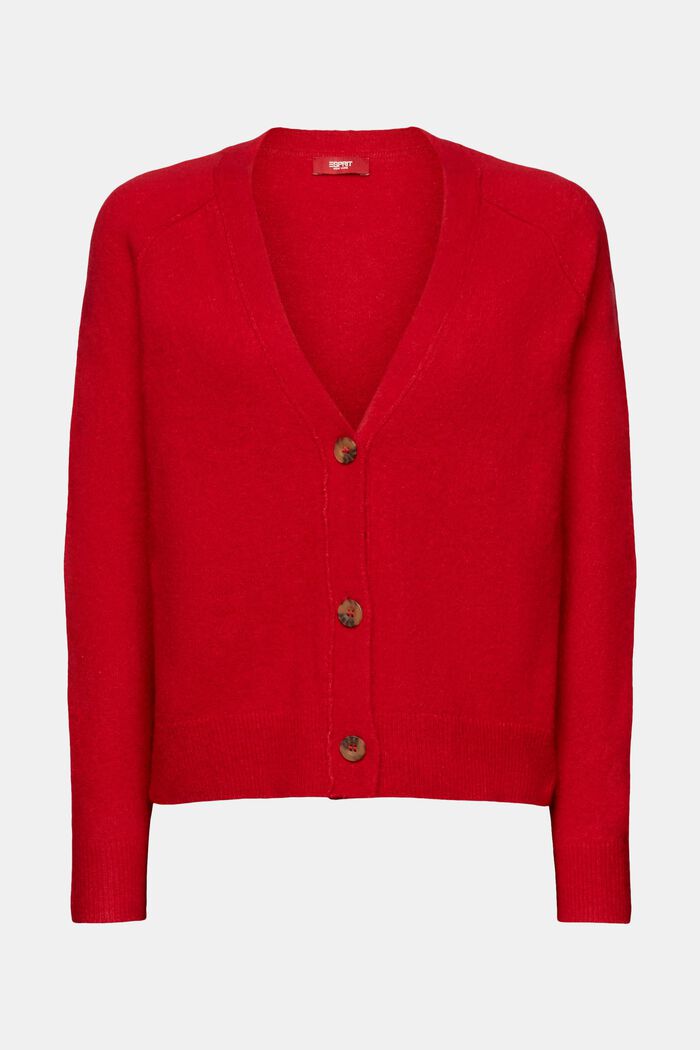 Buttoned V-neck cardigan, wool blend, DARK RED, detail image number 6