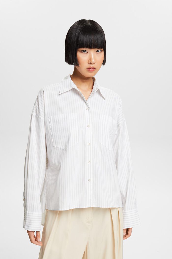 Striped Button-Down Shirt, LIGHT GREY, detail image number 0
