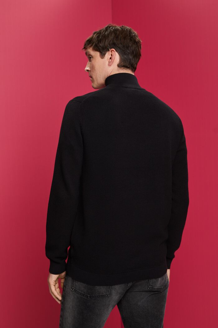 Zip-neck jumper made of 100% Pima cotton, BLACK, detail image number 3