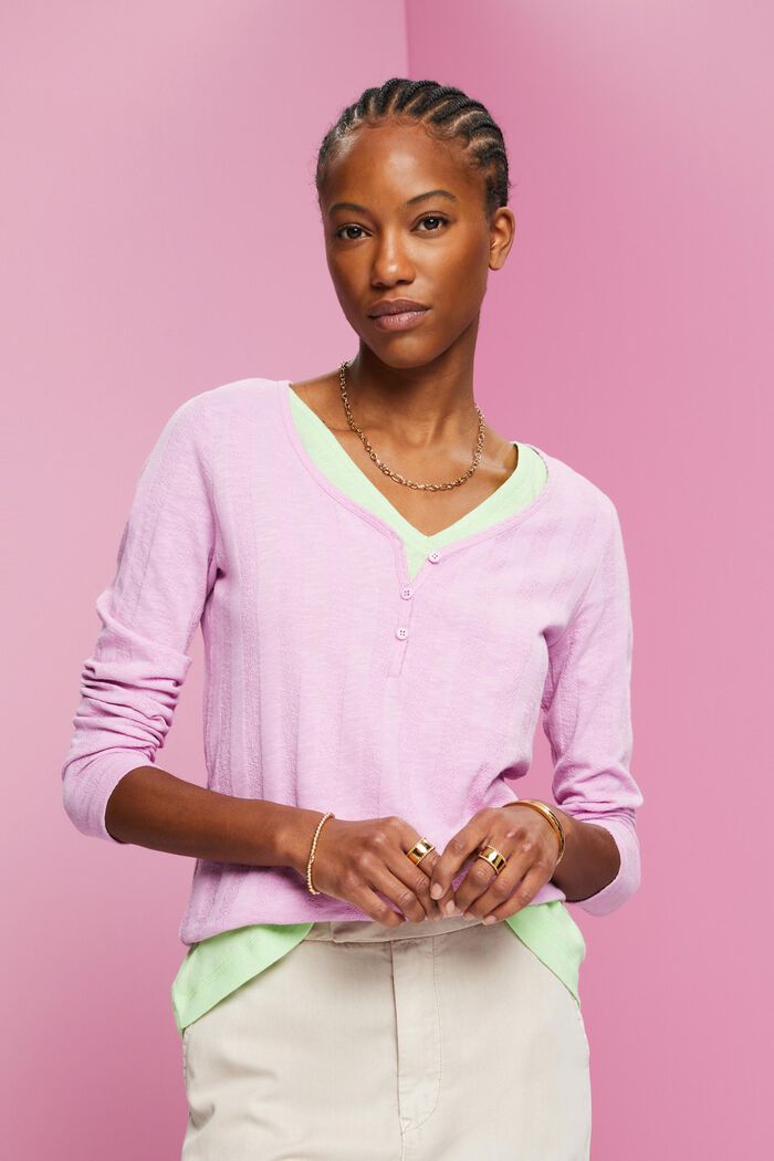 Textured ribbed long sleeve top, LILAC, detail image number 0