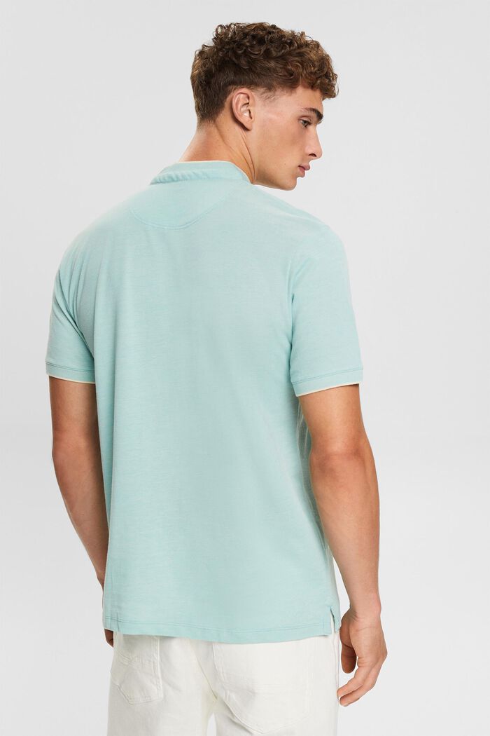 Piqué polo shirt with a mandarin collar, LIGHT TURQUOISE, detail image number 3