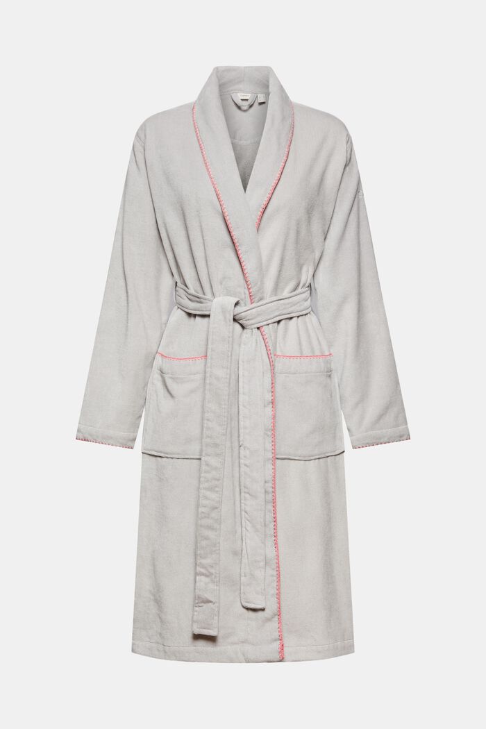 Velour bathrobe with embroidered edges, STONE, detail image number 1