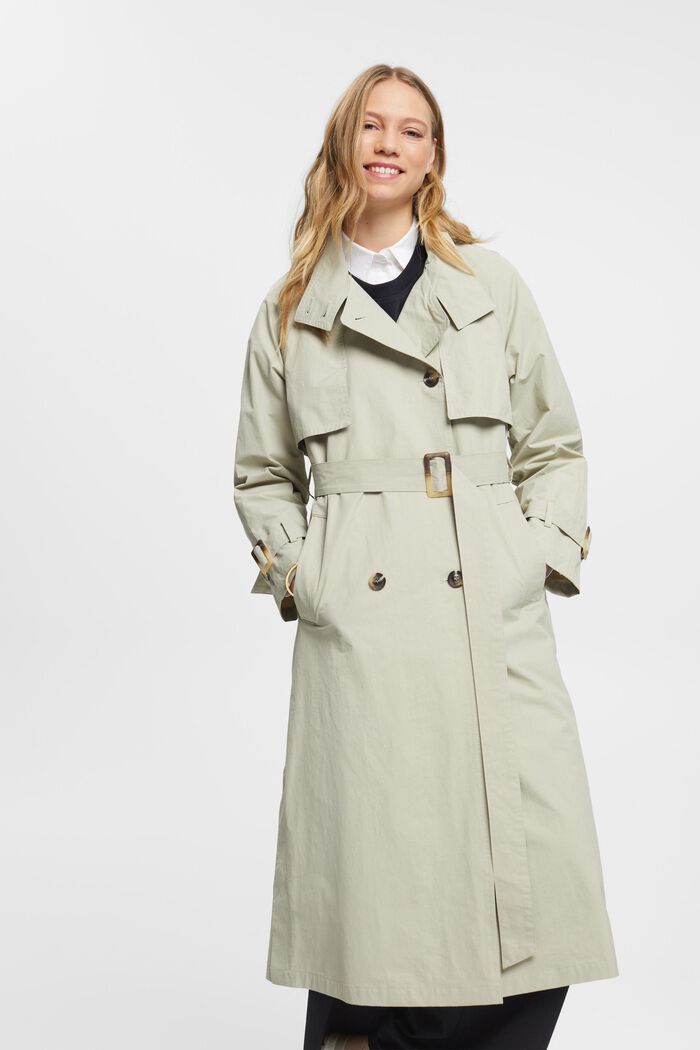 Trench coat with belt, DUSTY GREEN, detail image number 0