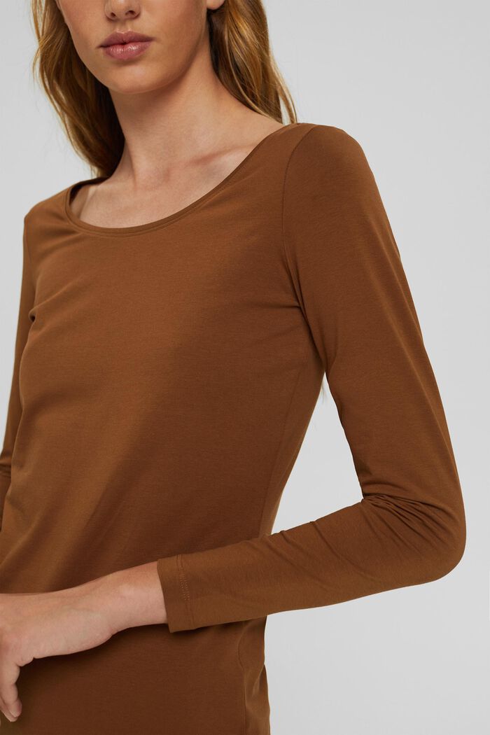 Long sleeve top made of organic cotton with stretch, TOFFEE, detail image number 2