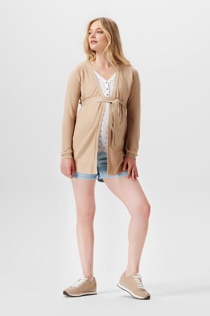 Textured knit cardigan with tie belt, LIGHT TAUPE, overview