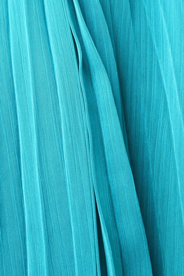 Pleated satin dress with tie belt, AQUA GREEN, detail image number 6