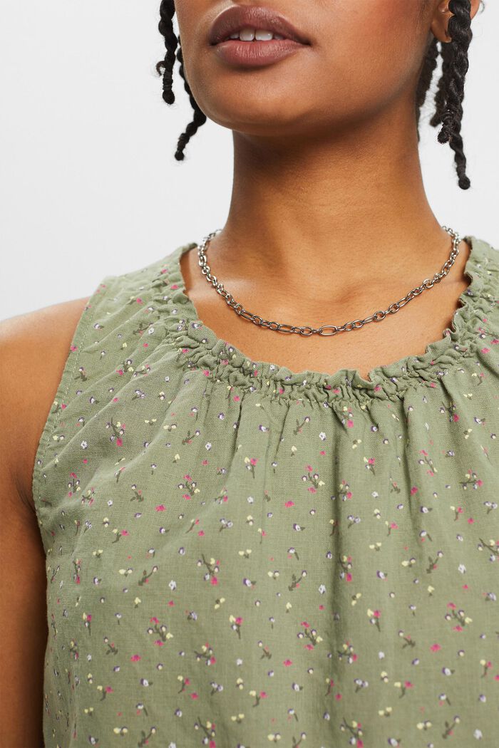 Sleeveless linen blend blouse with floral print, LIGHT KHAKI, detail image number 2