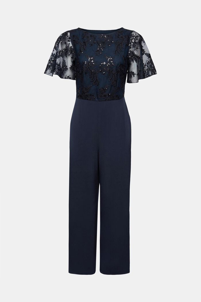 Jersey jumpsuit with floral embroidered top, NAVY, detail image number 5