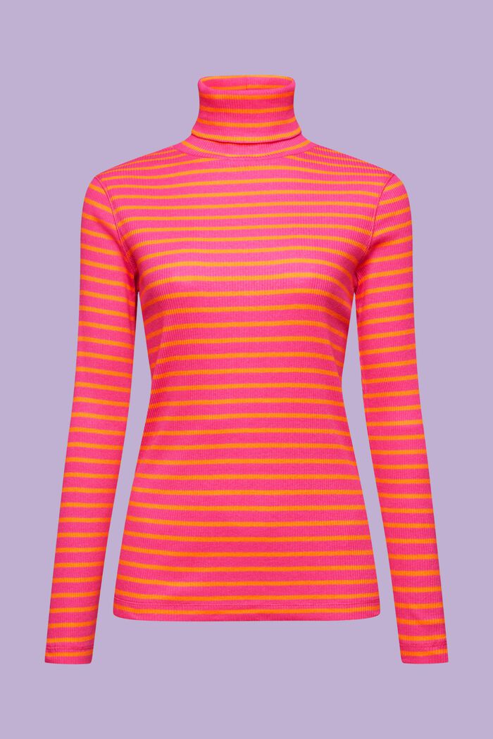 Striped Long-Sleeve Turtleneck, NEW PINK FUCHSIA, detail image number 6