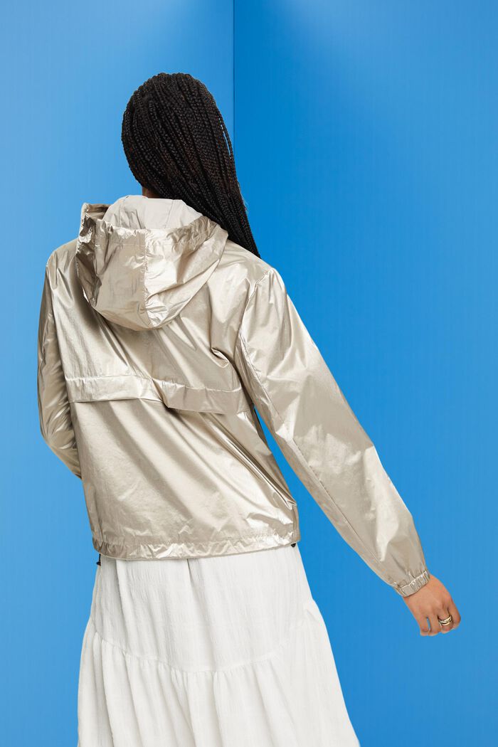 Metallic sheen jacket with a hood, TAUPE, detail image number 3