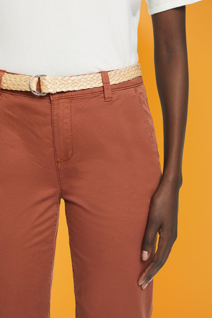 Lightweight stretch chinos with belt, RUST BROWN, detail image number 2