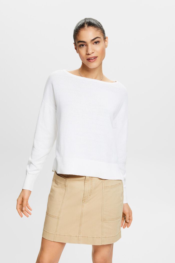 Cotton-Linen Sweater, WHITE, detail image number 0