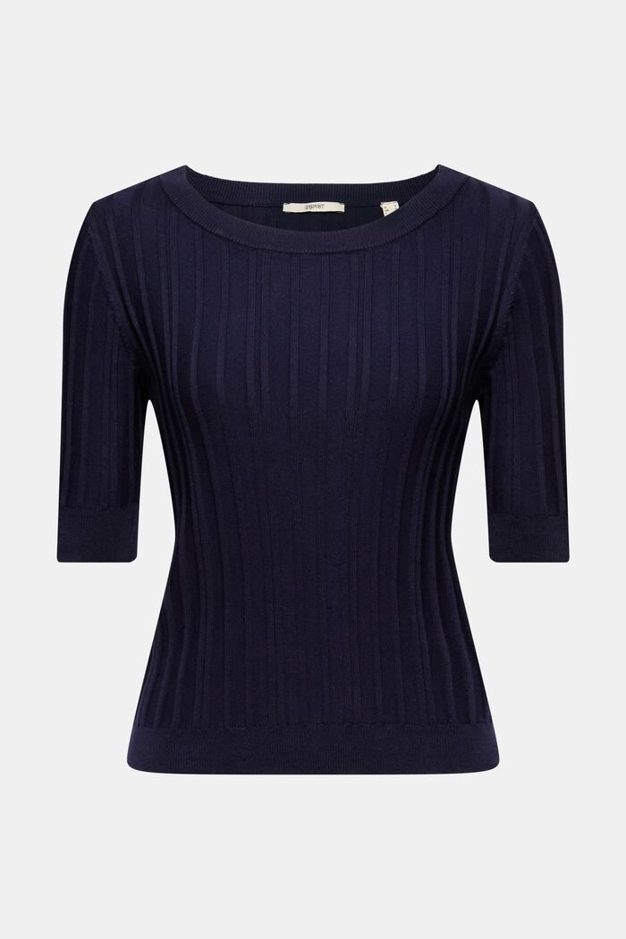 Short-sleeved ribbed sweater, NAVY, detail image number 5