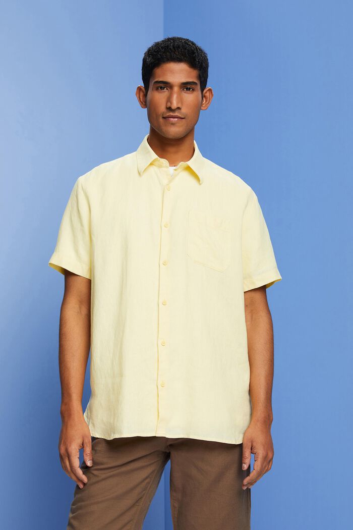 Linen short-sleeved shirt, LIGHT YELLOW, detail image number 0
