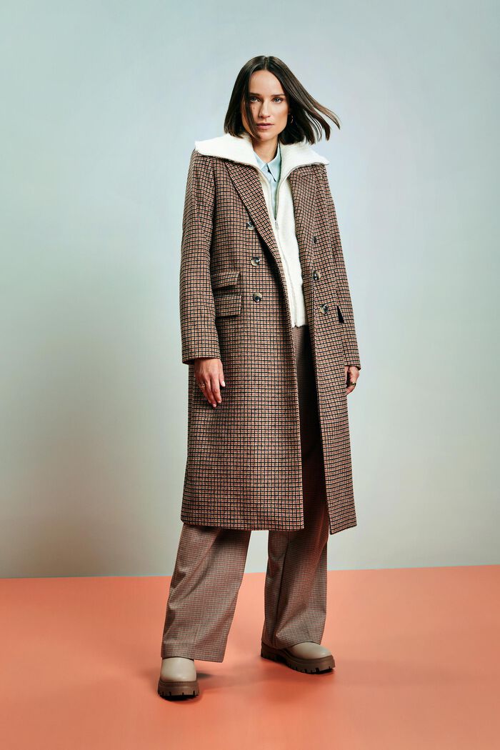 ESPRIT - Checked wool-blend coat at our online shop