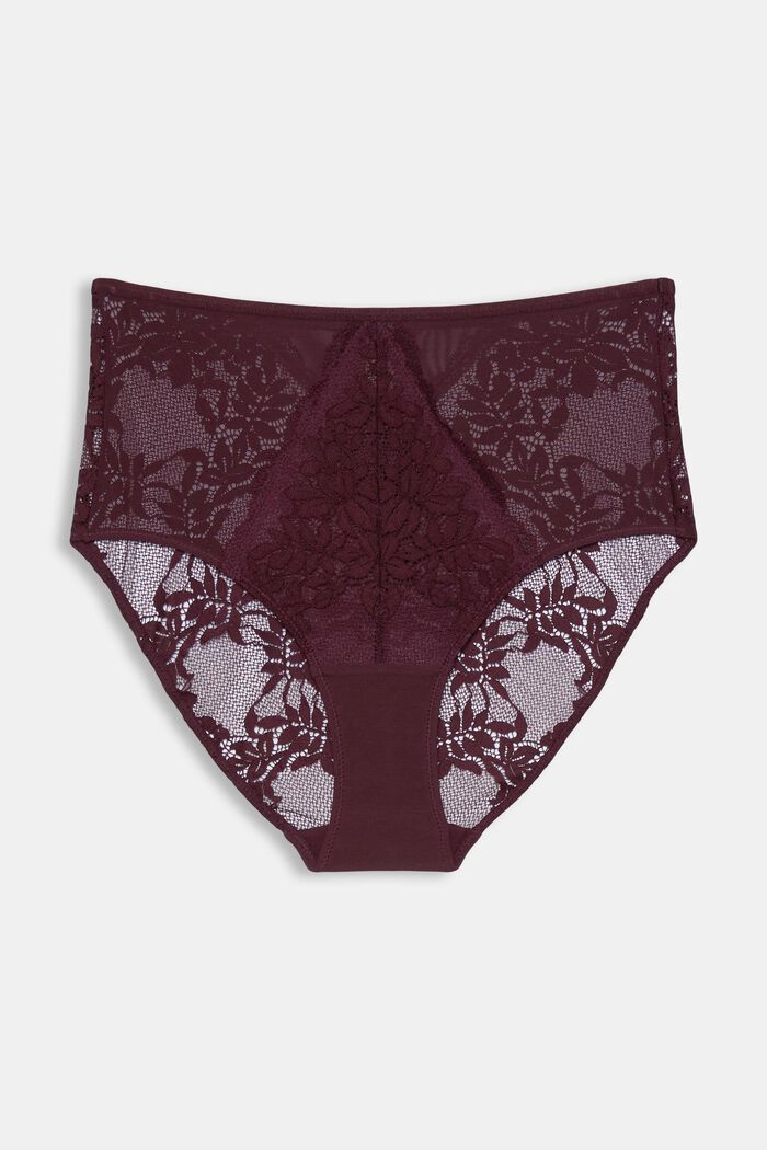 High waist briefs with lace, BORDEAUX RED, detail image number 1