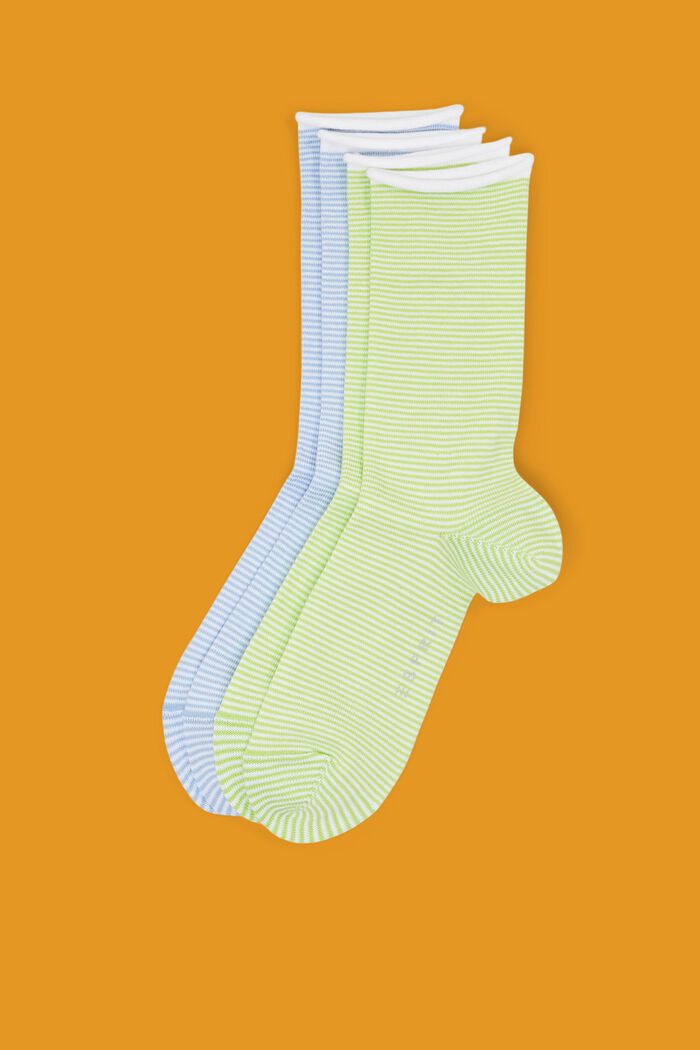 Striped socks with rolled cuffs, organic cotton, LIGHT GREEN/BLUE, detail image number 0