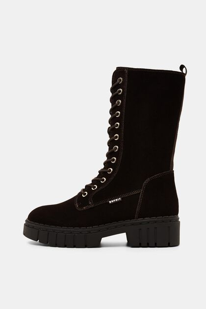 Suede lace-up boots, DARK BROWN, overview
