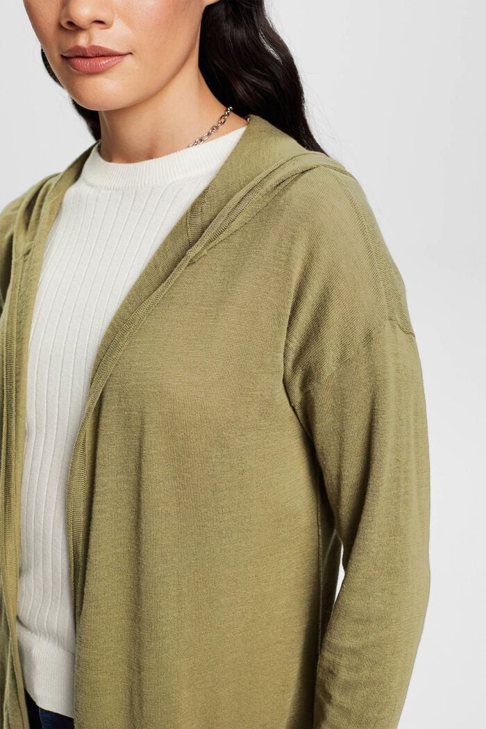 Pure cotton knit cardigan with hood, LIGHT KHAKI, detail image number 2