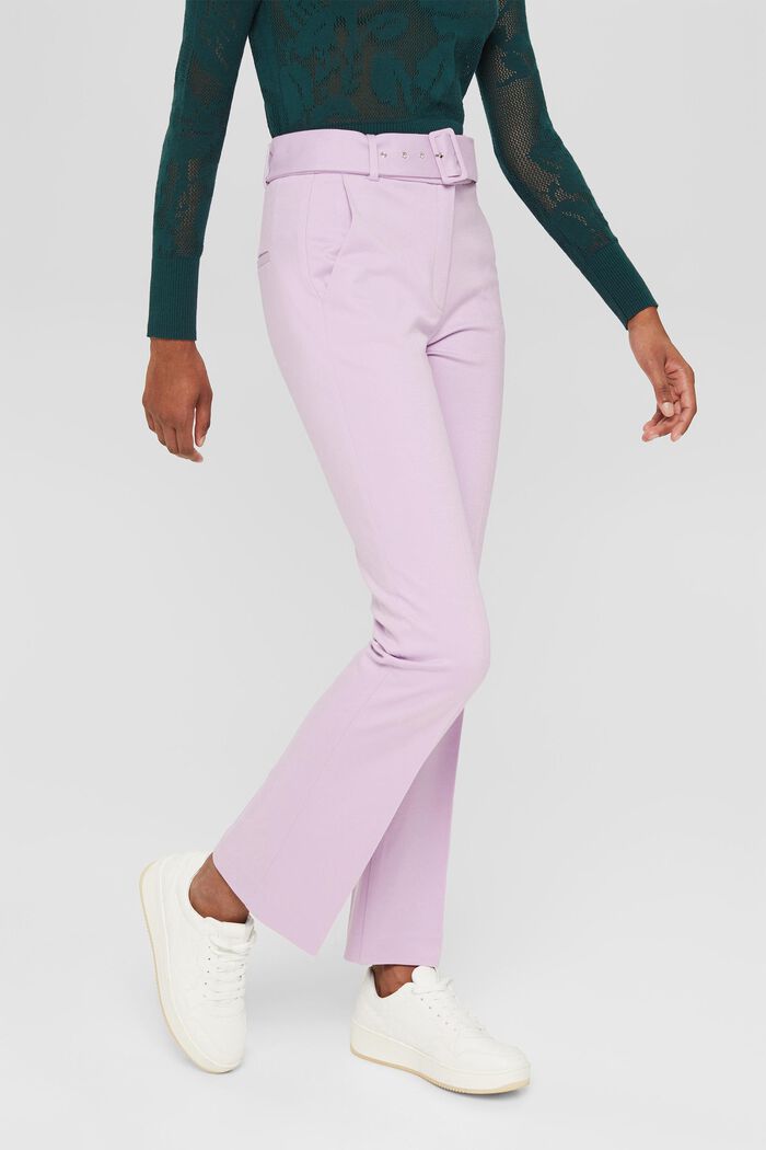 Stretch trousers with a belt and straight leg, LILAC, detail image number 0