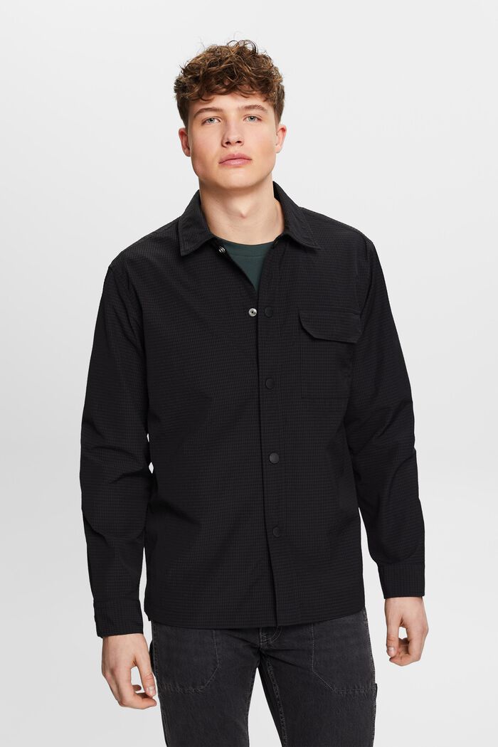Textured Long-Sleeve Shirt, BLACK, detail image number 0