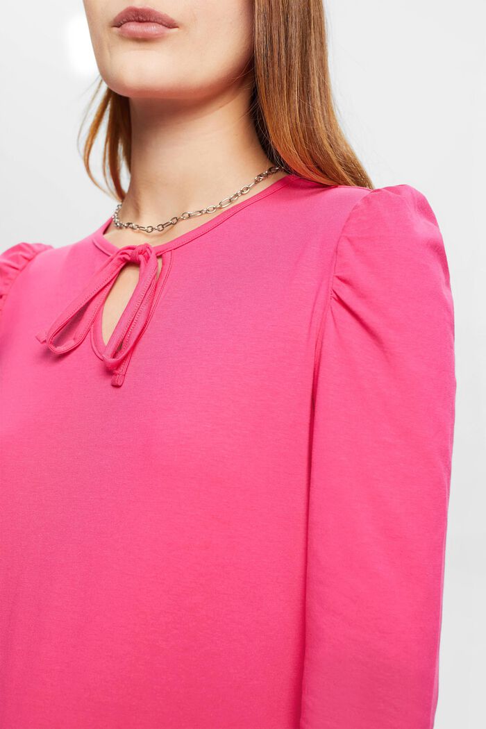 Long-sleeved top with a keyhole neck, PINK FUCHSIA, detail image number 2