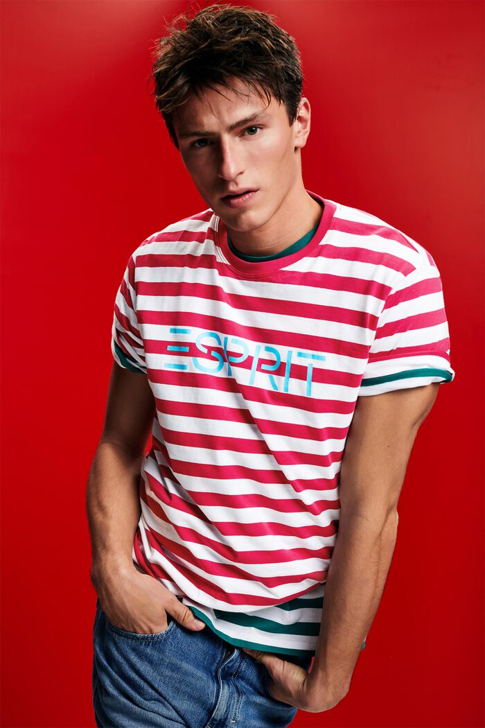Striped Cotton T-Shirt, DARK PINK, detail image number 4