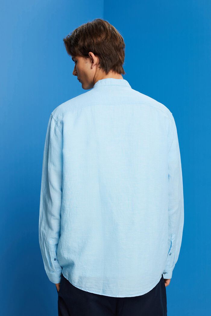 Blended linen dogstooth shirt with banded collar, TURQUOISE, detail image number 3