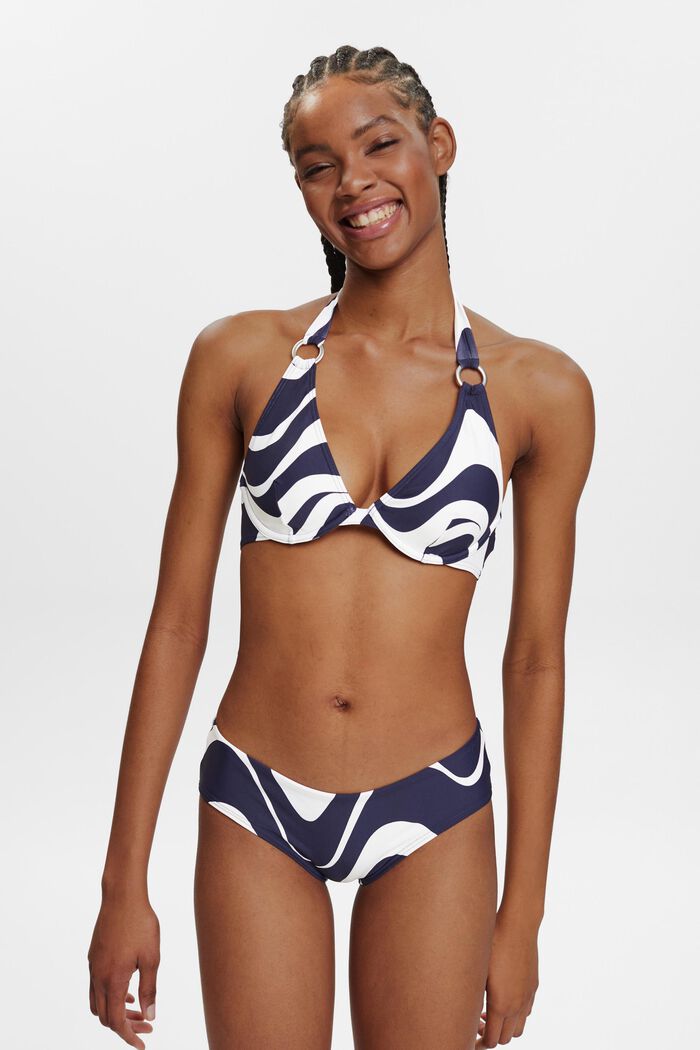 Printed Halterneck Bikini Top, NAVY, detail image number 0