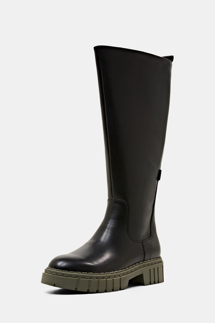 Vegan: faux leather platform boots, BLACK, detail image number 2
