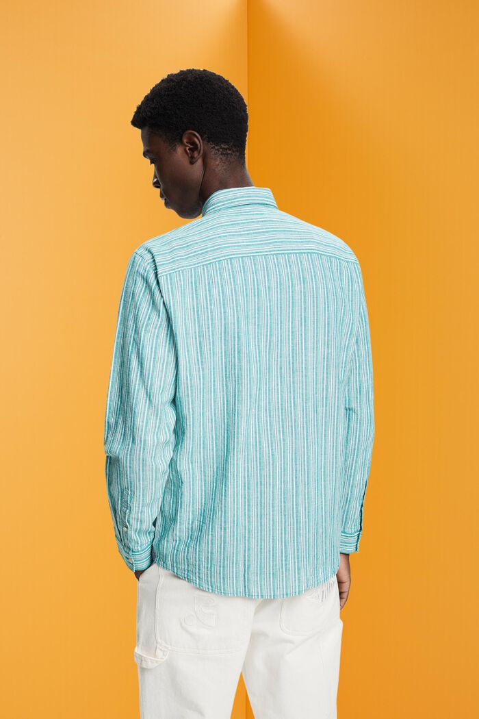 Striped shirt with linen, EMERALD GREEN, detail image number 3